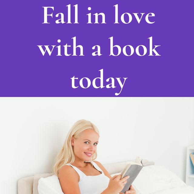 Caucasian Woman Reading Book on Couch with Inspirational Quote - Download Free Stock Templates Pikwizard.com