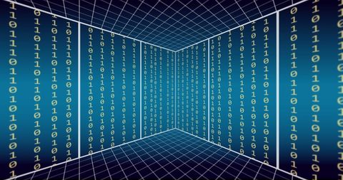 Digital data flow in virtual space with binary code
