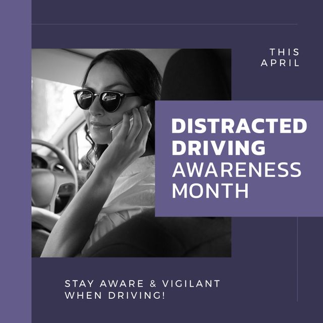 Distracted Driving Awareness Month Campaign with Woman Using Smartphone in Car - Download Free Stock Templates Pikwizard.com