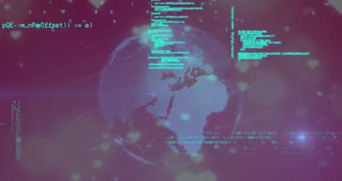 Futuristic Digital Globe with Data Streams and Code