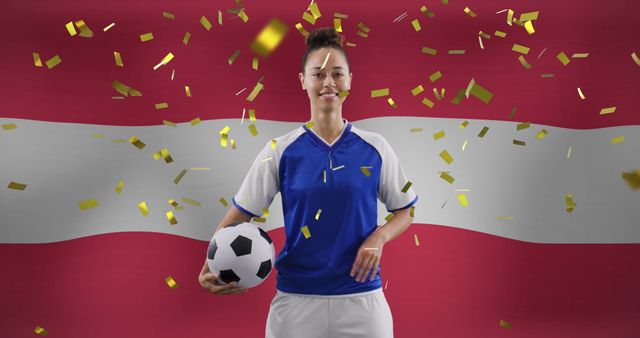 Confident Biracial Female Soccer Player Holding Ball with Austrian Flag Background - Download Free Stock Images Pikwizard.com