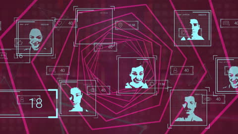 Digital Faces Overlay on Geometric Shapes Concept Art