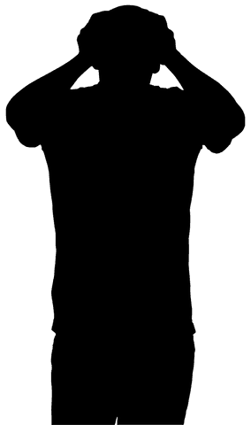 Silhouette of sportsman holding head on transparent background