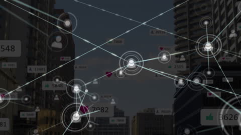 Digital Data Network Concept Overlaying Cityscape