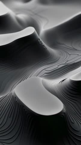 Vertical camera panning revealing smooth layered ridges and flowing topographic contours