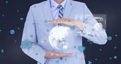 Data Analysis with Globe Hologram and Business Professional - Download Free Stock Images Pikwizard.com