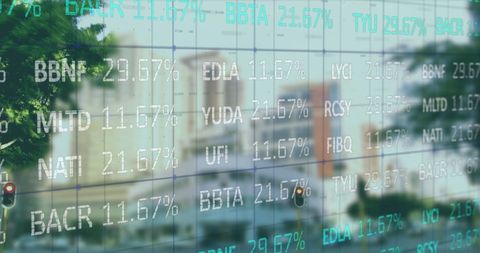 Financial data projected over cityscape illustrates business insights