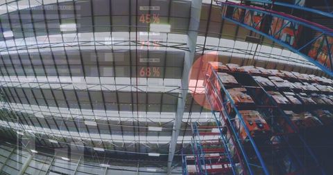 Digital analytics overlay on modern warehouse image