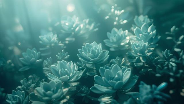 Vibrant Succulents with Dew Under Sunlight