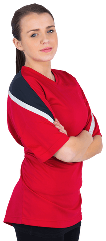 Confident Young Fan in Red Jersey Arms Folded Transparent