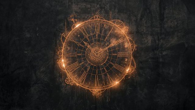 Glowing illuminated antique clock with roman numerals on dark wall