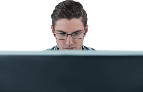 focused man working on transparent computer frame - Download Free Stock Videos Pikwizard.com