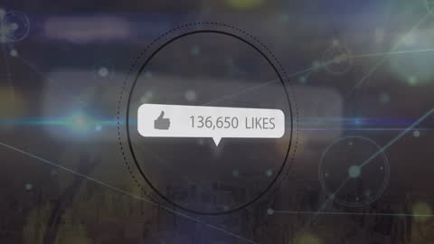 Digital Like Counter Over Cityscape with Network Connections