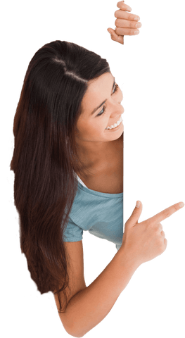 Smiling Woman Pointing Behind Transparent Card for Advertisements - Download Free Stock Videos Pikwizard.com