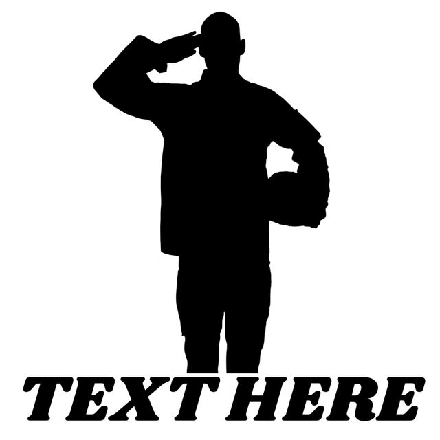 Silhouette of a soldier saluting while holding a helmet under one arm. Perfect for military-themed promotions, respect and honor campaigns, Veterans Day, Remembrance Day, and motivational posters. Use to convey messages of dedication, service, and commitment.