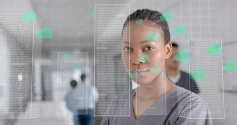 Healthcare worker in digital data environment with cloud technology