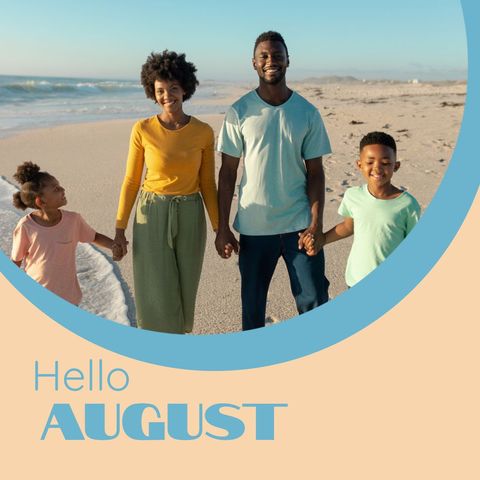 Happy African American Family on Beach Greeting August