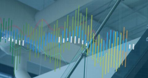 Colorful Digital Graphs Overlay on Modern Architecture