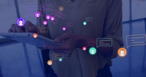 Professional engaging with digital interface on tablet in modern office