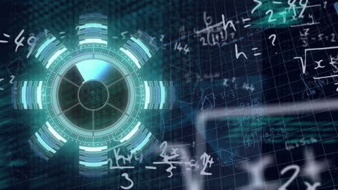 Digital Globe with Math Equations and Futuristic Grid Interface