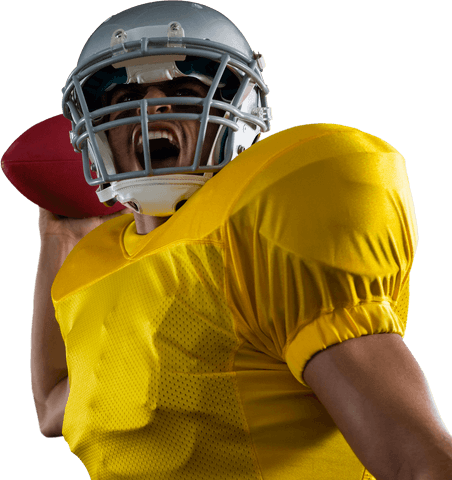 Transparent american football player throwing ball with intensity