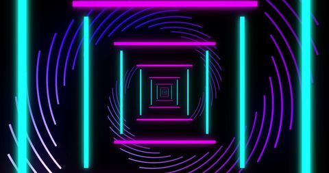 Futuristic neon tunnel with vibrant geometric patterns