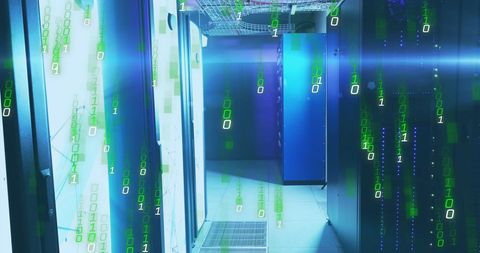 Futuristic Data Center with Binary Code Overlay Symbolizing Digital Technology - Download Free Stock Images Pikwizard.com