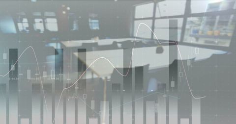 Financial Data Overlay on Modern Office Setup - Download Free Stock Images Pikwizard.com