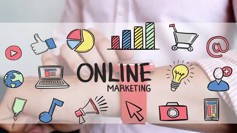 Online Marketing Symbols with Animated Icons and Charts