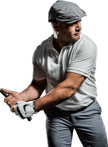 Transparent Portrait of Golf Player Preparing Swing