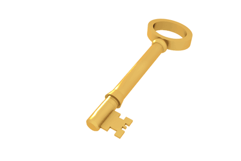 Gold key on transparent background illustrating privacy and security