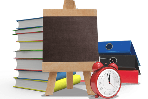 Educational Blackboard with Books and Alarm Clock on Transparent Background - Download Free Stock Videos Pikwizard.com