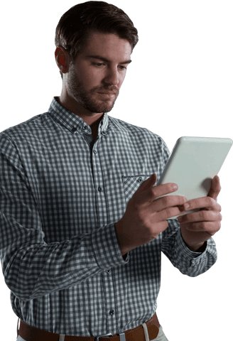 Focused Man Using Digital Tablet With Transparent Background - Download Free Stock Videos Pikwizard.com