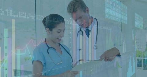 Healthcare Professionals Analyzing Patient Data with Digital Overlays