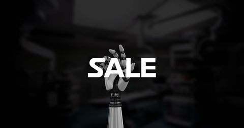Robotic Hand Presenting Sale Concept on Black Background - Download Free Stock Images Pikwizard.com