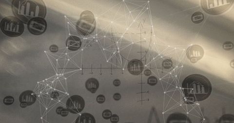 Abstract network connectivity with digital icons overlay