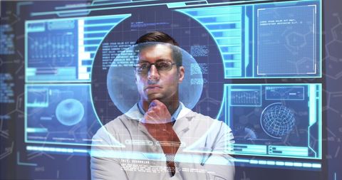 Scientist Analyzing Futuristic Digital Interface in a High-Tech Laboratory - Download Free Stock Images Pikwizard.com