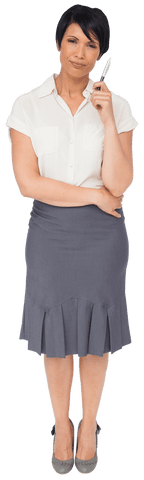 Confident Hispanic Businesswoman Holding Pen Transparent Background