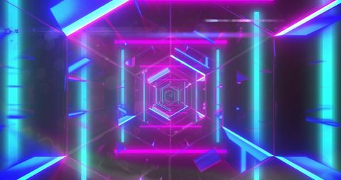 Neon Futuristic Tunnel with Geometric Patterns