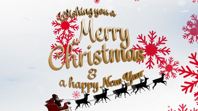 Video features festive text design 'Wishing You a Merry Christmas & a Happy New Year' with red snowflakes and a silhouette of Santa's sleigh. Perfect for holiday greeting cards, social media posts, festive banners, and seasonal marketing materials.