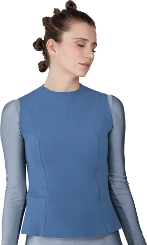 Transparent Elegant Woman Standing with Closed Eyes in Fashionable Attire