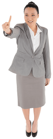 Transparent asian businesswoman pointing with confidence