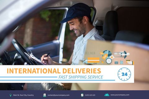 Smiling Delivery Man Writing on Clipboard in Van - Download Free Stock Templates Pikwizard.com