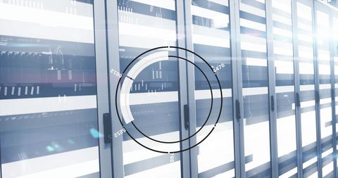 futuristic digital interface with server room background - Download Free Stock Images Pikwizard.com