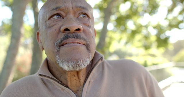 Thoughtful Elderly Man Outdoors with Nature Background - Download Free Stock Images Pikwizard.com