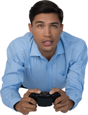 man in blue shirt transparently playing video game - Download Free Stock Videos Pikwizard.com