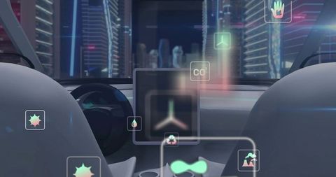 Futuristic Car Navigation with Holographic Interface in Urban Environment