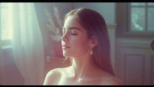 Elegant Woman Enjoying Tranquility Indoors with Stylish Earring