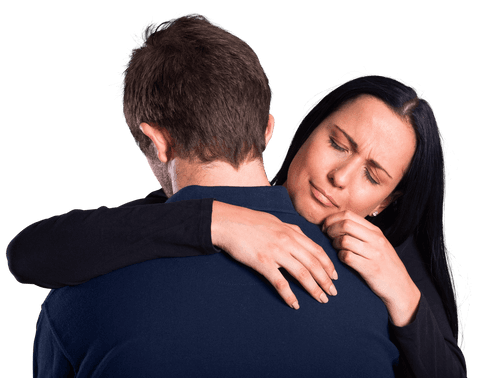 Caucasian couple embracing on transparent background for relationships concept