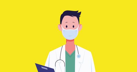 Illustration of Medical Professional Wearing Mask on Yellow Background